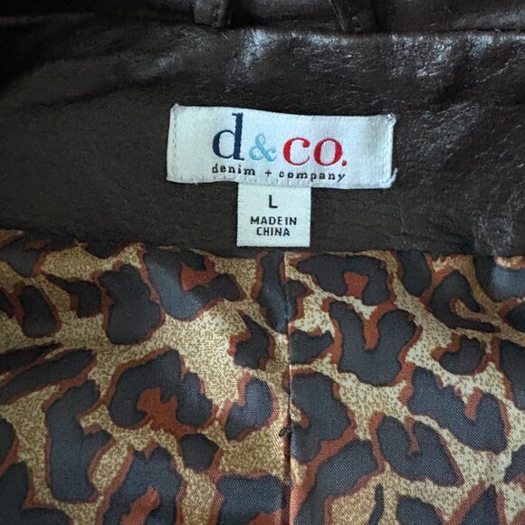 NWOT: D & CO Brown Leather Coat / Jacket, Large - Picture 5 of 7